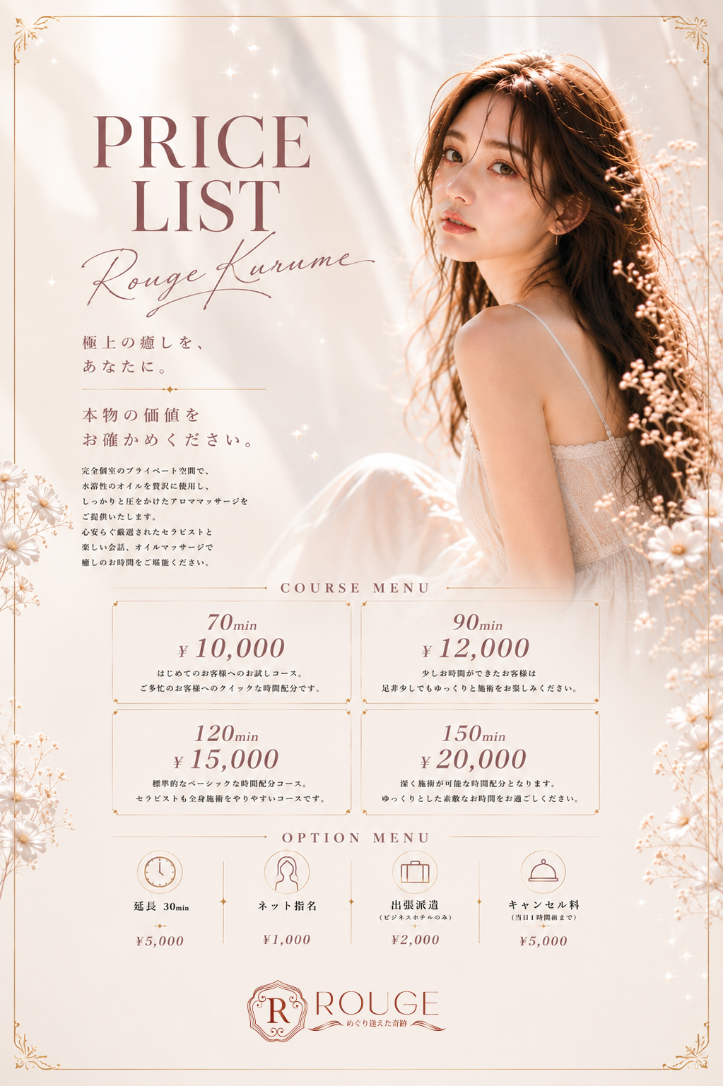 久留米メンズエステ ROUGE 料金システム